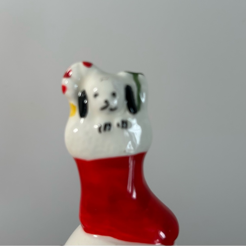 Vintage 4 1/2 “ Festive Red and White Ceramic Bell with Dog / Stocking Design - Picture 4 of 4